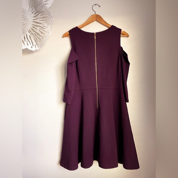 Eliza J Maroon Burgundy Skater Cold Shoulder Dress A-line Wedding Formal Flare - Picture 3 of 9